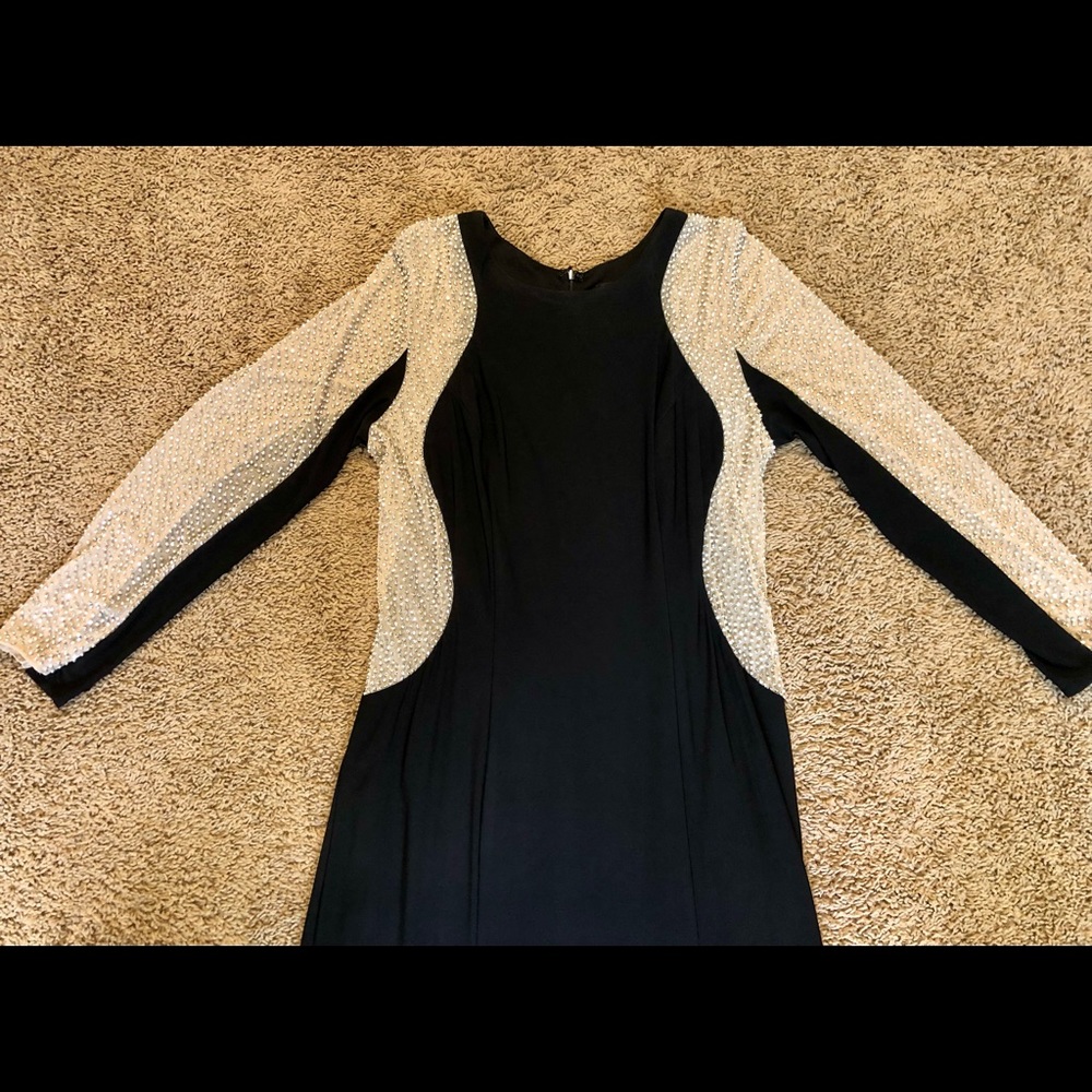 Beaded illusion Xscape floor length gown, size 14W